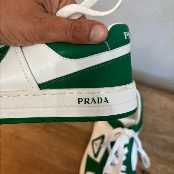 PRADA low top Leather Sneakers Green and white - Picture 5 of 11